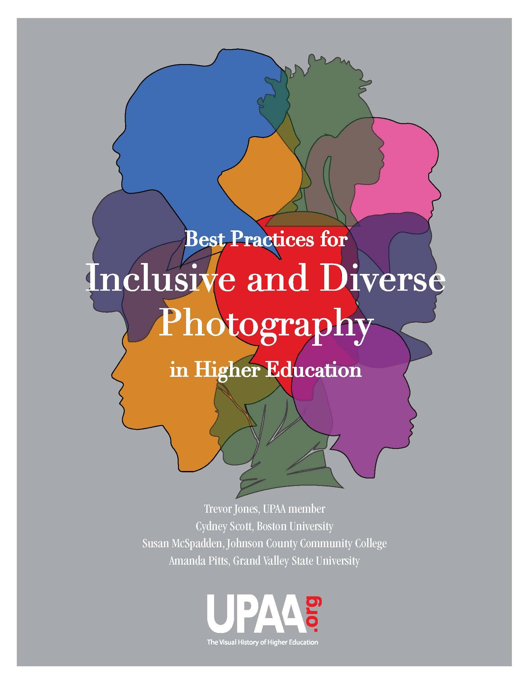 Front page of UPAA Paper with silhouettes in different colors with the words on Best Practices for Inclusive and Diverse Photography in Higher Education